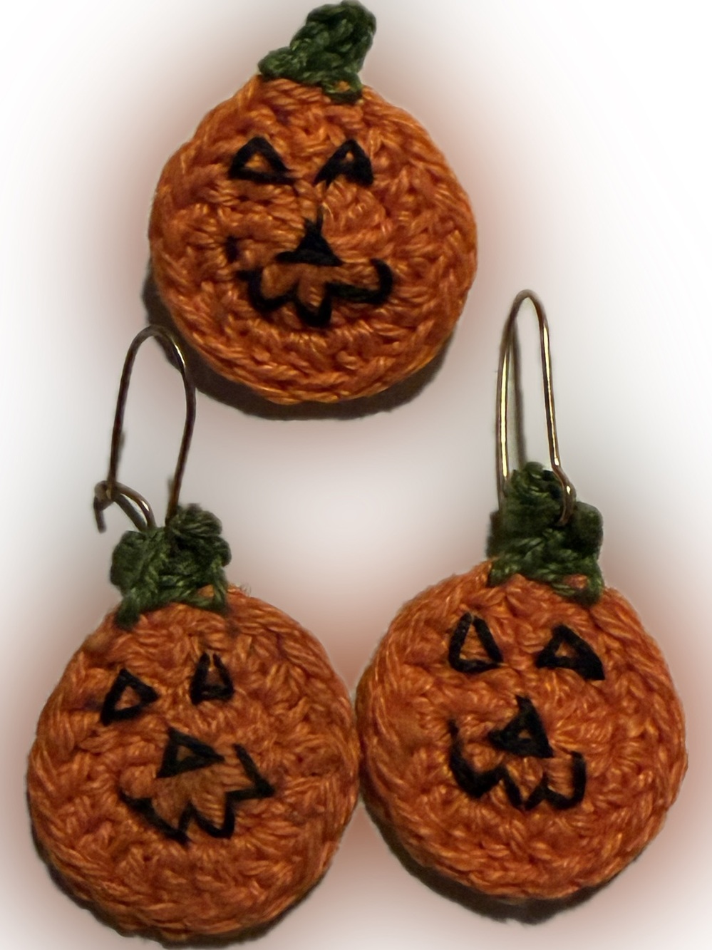 Handmade Orange Crochet Pumpkin Earrings & Pin Set - Fall Accessories